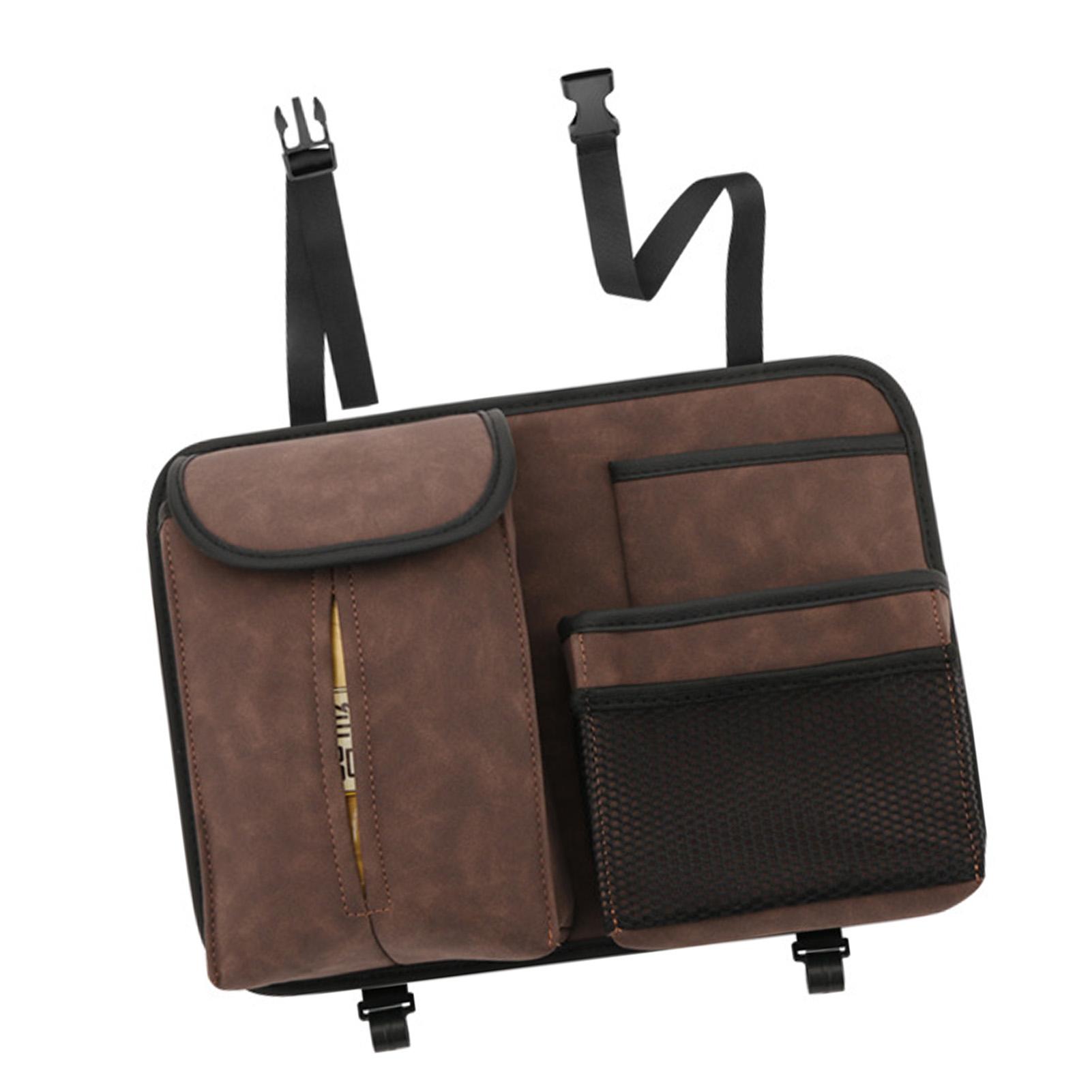 

Car Back Seat Storage Bag Suspension PU Leather Hanging Organizer with Hook for Tissue Brown коричневый