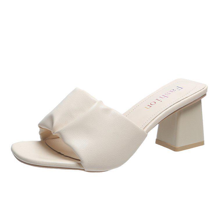 

Женские мюли на высоком каблуке с массивным квадратным носком - тренд весна/лето 2022 в корейском стиле EU 38 бежевый