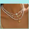Star Pearl Pendant Necklace With Multi Layer Chain For Women And Men