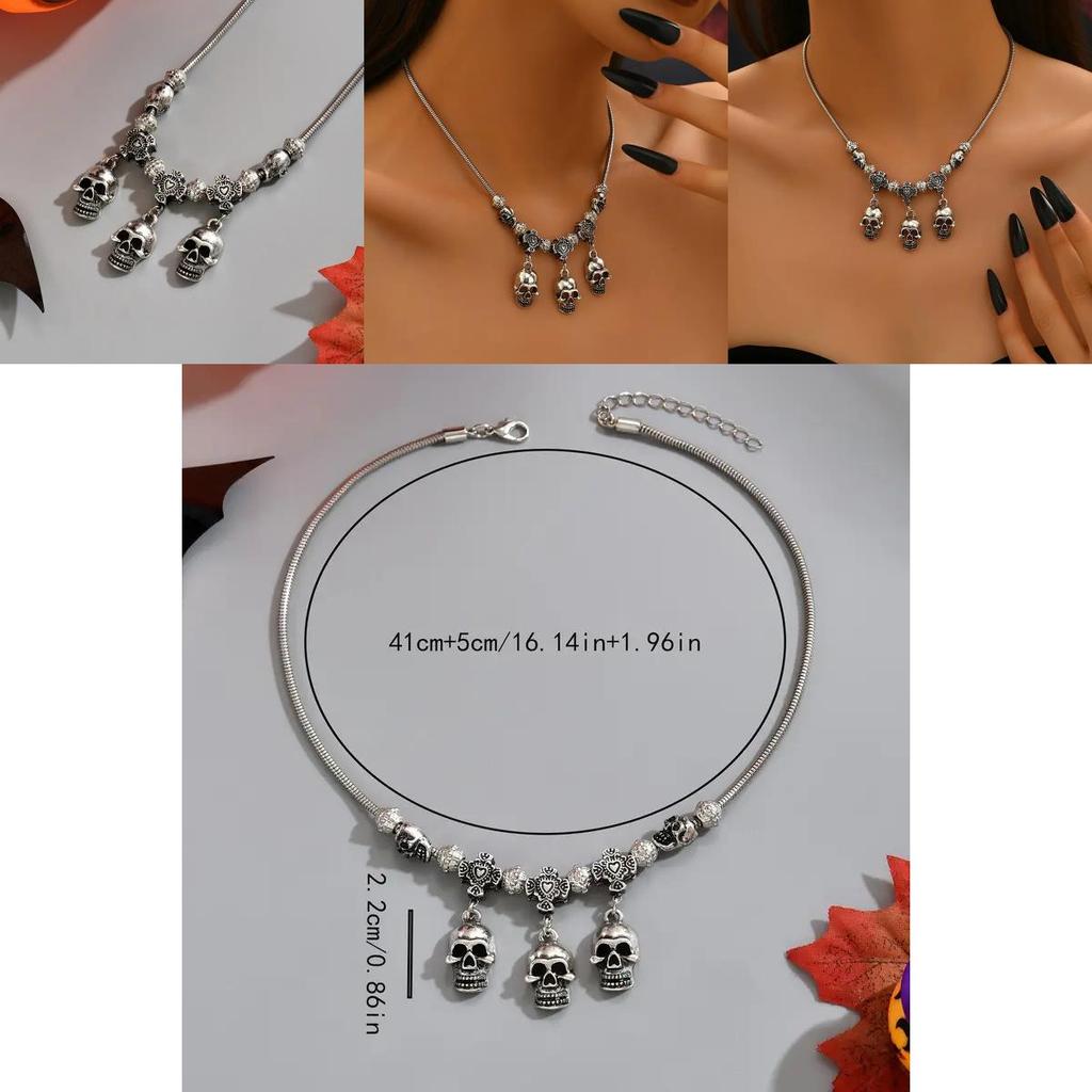 Alternative Skeleton Chain Necklace With Alloy Dangle And Tassel For Halloween Events