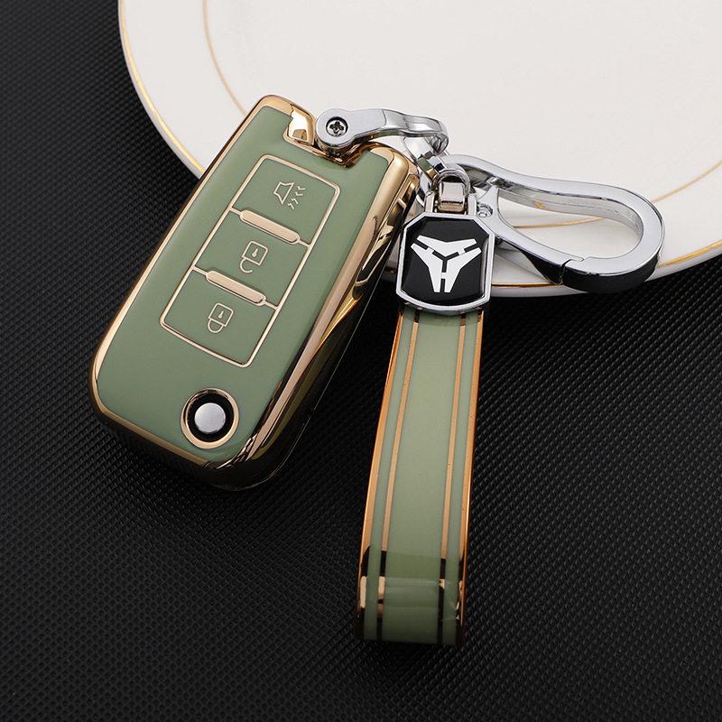 Gold-Edged TPU Key Case for Dongfeng Venucia D60/T70/M50V - Soft Rubber, 3-Button Protection for Men & Women