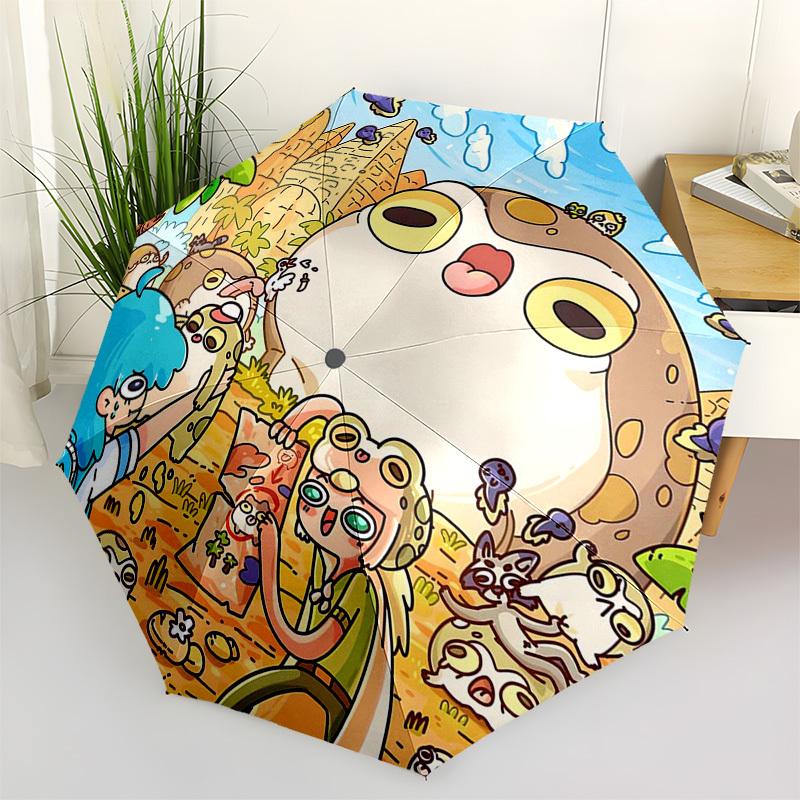 

1pc Outdoor Umbrella with Cute Animal Characters - Automatic Opening/Closing, Portable 3-Fold Design, 8-Rib Iron Frame - Perfect Gift for Fans, T