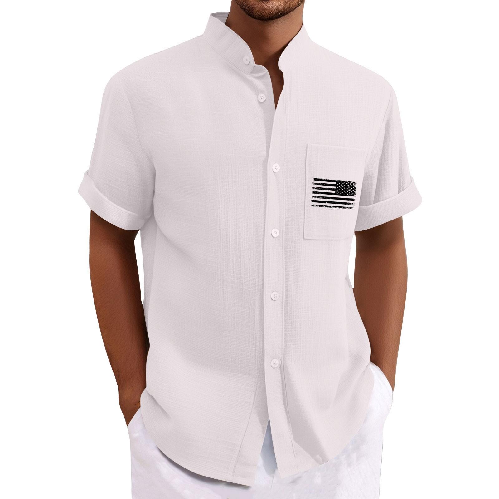 

Мужская повседневная свободная рубашка с короткими рукавами и принтом, модный топ с воротником-стойкой XXXL белый