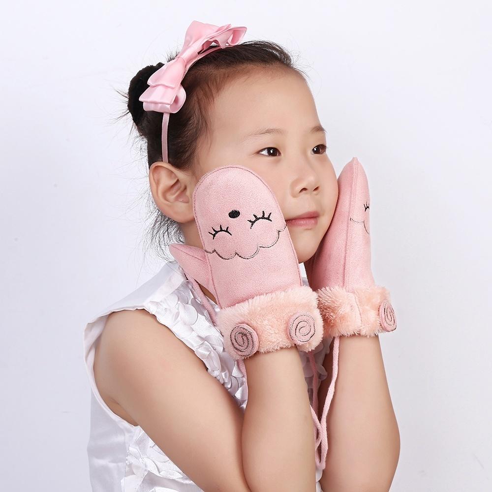 1 Paar Unisex Fäustlinge Verdickt Vollfinger Winter Warm Kinderhandschuhe Wildlederimitat Cartoon Tier