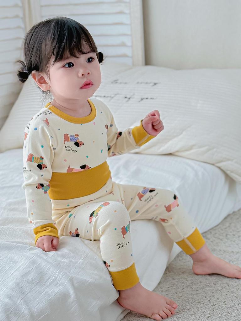 Children's Autumn Cotton Pajama Set: High Waist Cartoon Underwear & Trousers