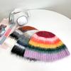 Japanese Colorful Striped Dopamine Plush Fisherman Hat Women's Autumn and Winter Warm Ear Protection Woolen Hat Niche Basin Hat