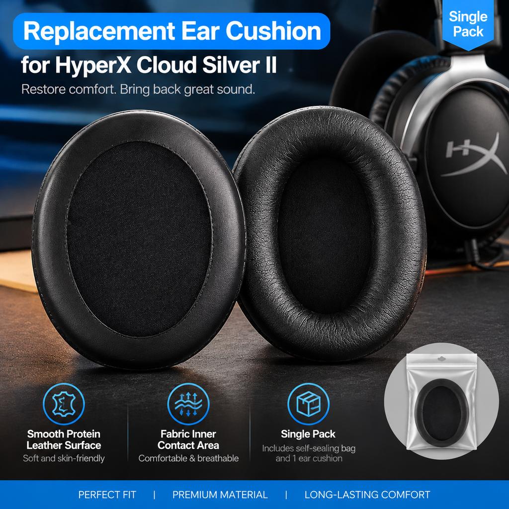 Replacement Ear Cushions for HyperX Cloud Silver II Headphones, Oval Soft Breathable Ear Pads