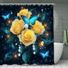 4Pcs Golden Roses And Butterflies Shower Curtain Set with Non-Slip Bath Mat, Toilet Lid Cover, Contour Rug & 12 Hooks, Bathroom Decor