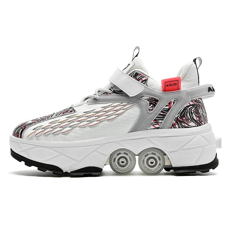 Transformable Dual-Use Roller Skates: 4-Wheel To Inline, Ice, & Walking Shoes