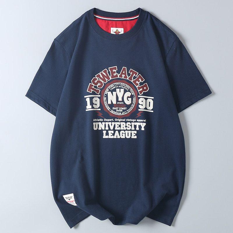 Export Surplus All-Cotton Washed and Brushed Men's Casual Versatile Letter Print Round Neck Short-Sleeve T-Shirt Trendy Base Shirt