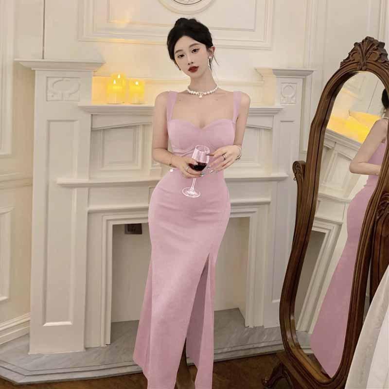 

Женское темпераментное сексуальное платье с глубоким вырезом и разрезом на спине L