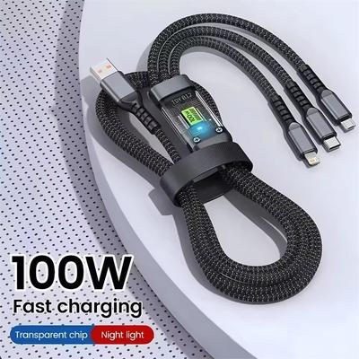 3-in-1 100W Fast Charging Cable with USB To Type-C/Micro Adapters - Compatible with iPhone 14, 13, Samsung, Xiaomi, Huawei, and More