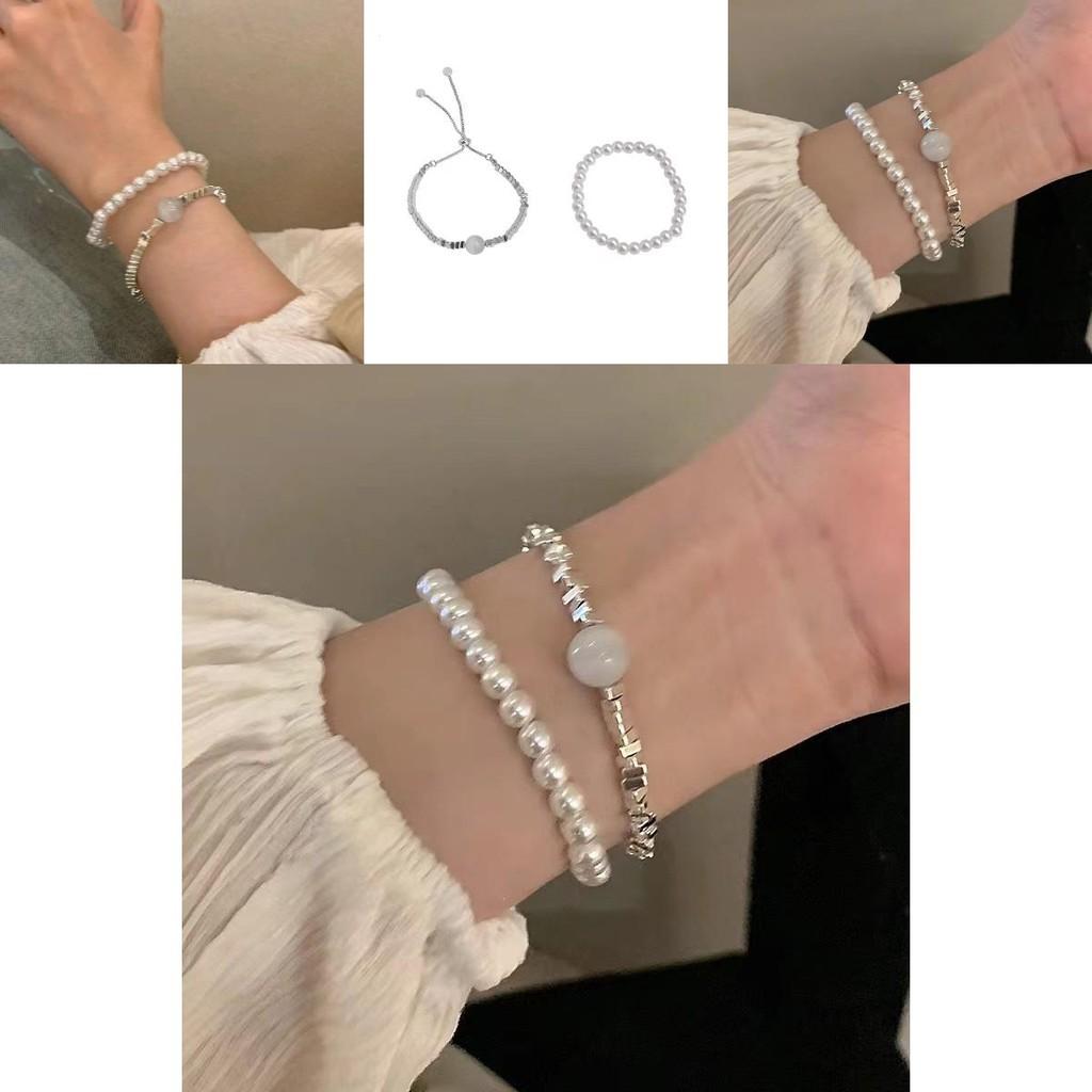 Exquisite Irregular Silver Pearl Layering Bracelet Chic Fashionable Jewelry