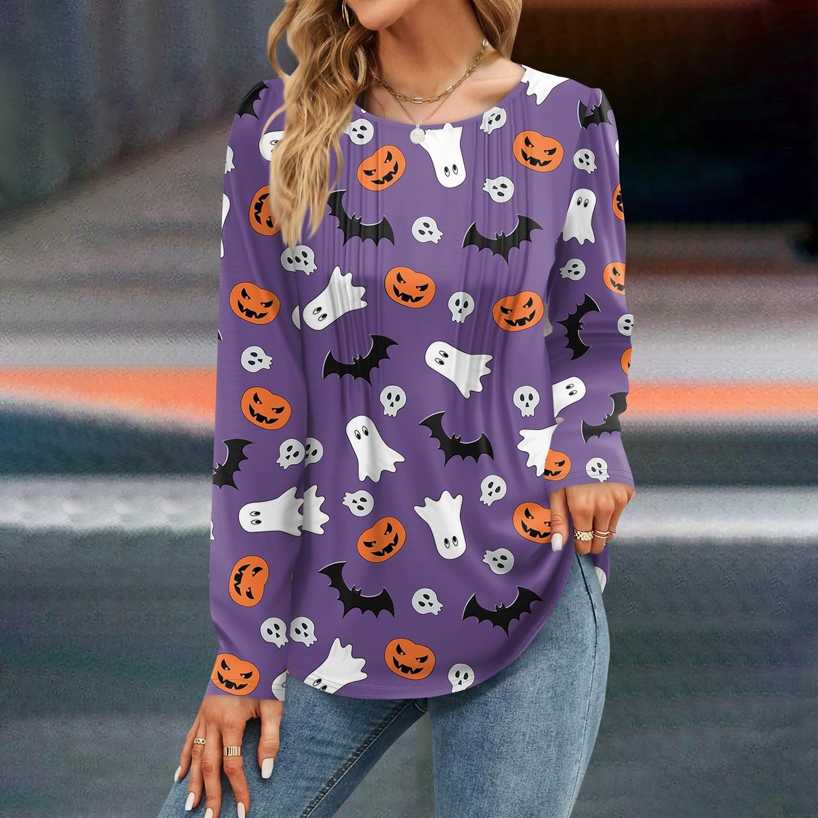 

Женская осенняя мода повседневные топы на Хэллоуин с длинным рукавом рубашки свободные пуловеры L