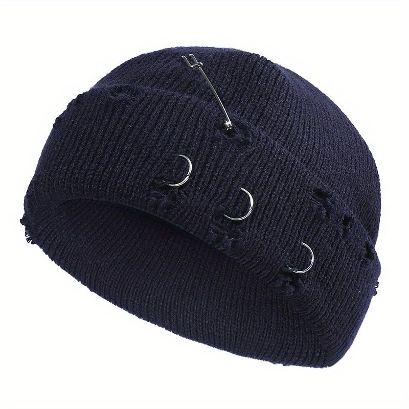1pc Dark Elastic Knitted Hat with One Pin and Three RingsFor Girls, Without Border