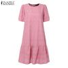 ZANZEA Women Casual Round Neck Embroidered Crochet Patchwork Short Sleeve Dress
