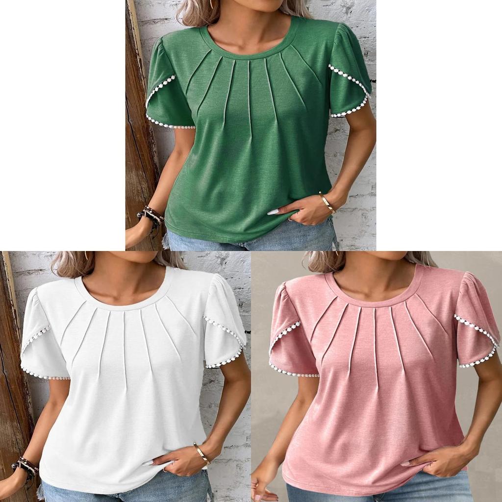 Summer Women T Shirt With Lace Sleeve For Casual Wear