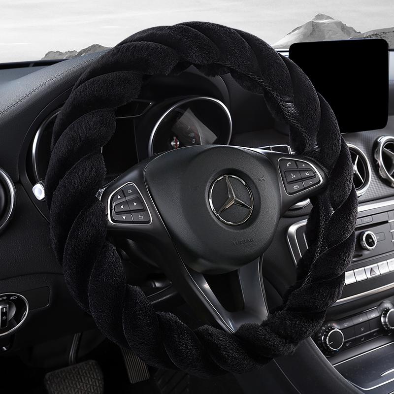 Fashion Plush Universal Female Winter Steering Wheel Cover Cartoon Decorative Non-slip Handle Cover Fits 14.5-15in Diameter