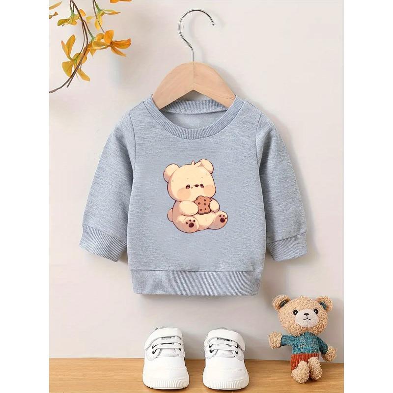 Sweet Cartoon Print Pattern, Comfortable and Simple Baby Round-neck Sweatshirt for 0-3 Year Old Baby Girls