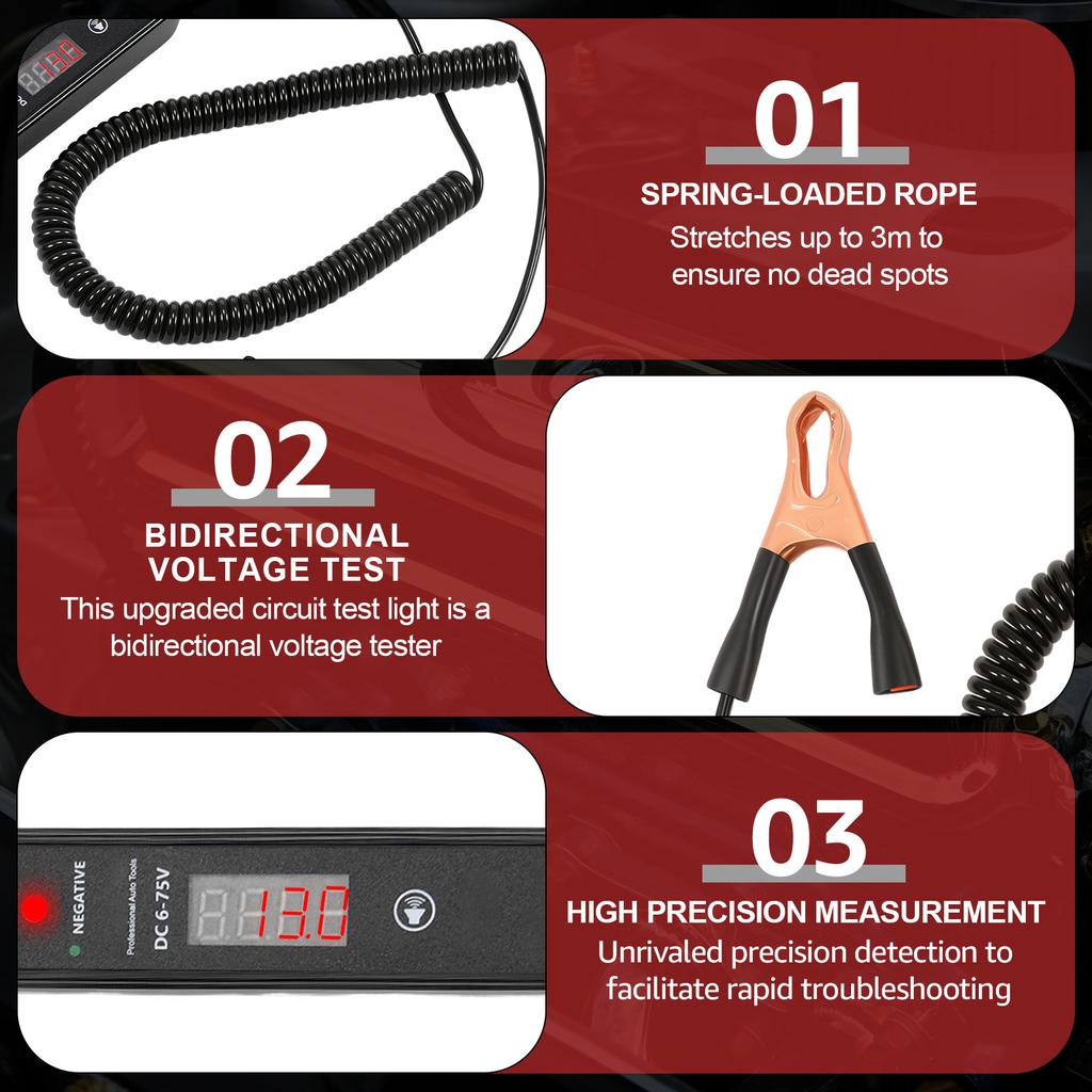 Automotive Electrical Tester Pen 4-60V DC High Precision Car Circuit Probe Pen Portable Car Short Circuit Finder Battery Test