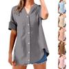 Chemise décontractée tissée unie à manches courtes, col montant fendu en V, revers retroussés, boutonnage simple, coupe ample pour femme