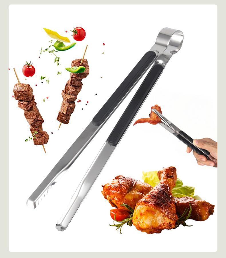 1pcs Kitchen Food Tongs Stainless Steel Barbecue Grill Meat Clip Non-Slip Cooking Tweezers Buffet Salad Steak Clamp Utensils