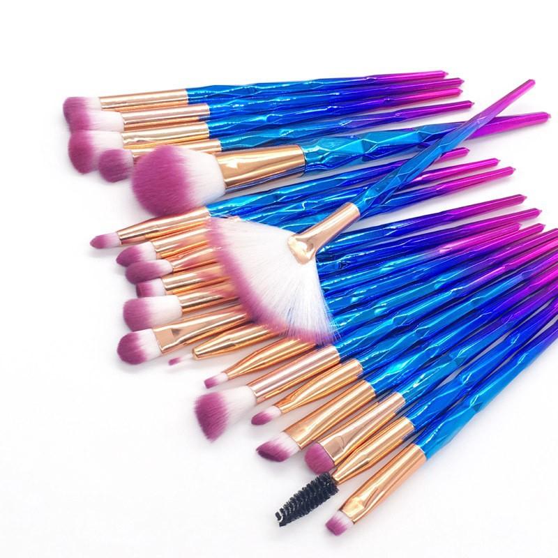 20 Makeup Brush Set Diamond Clear Handle Eyeshadow Makeup Brush Multifunctional Eye Beauty Tool