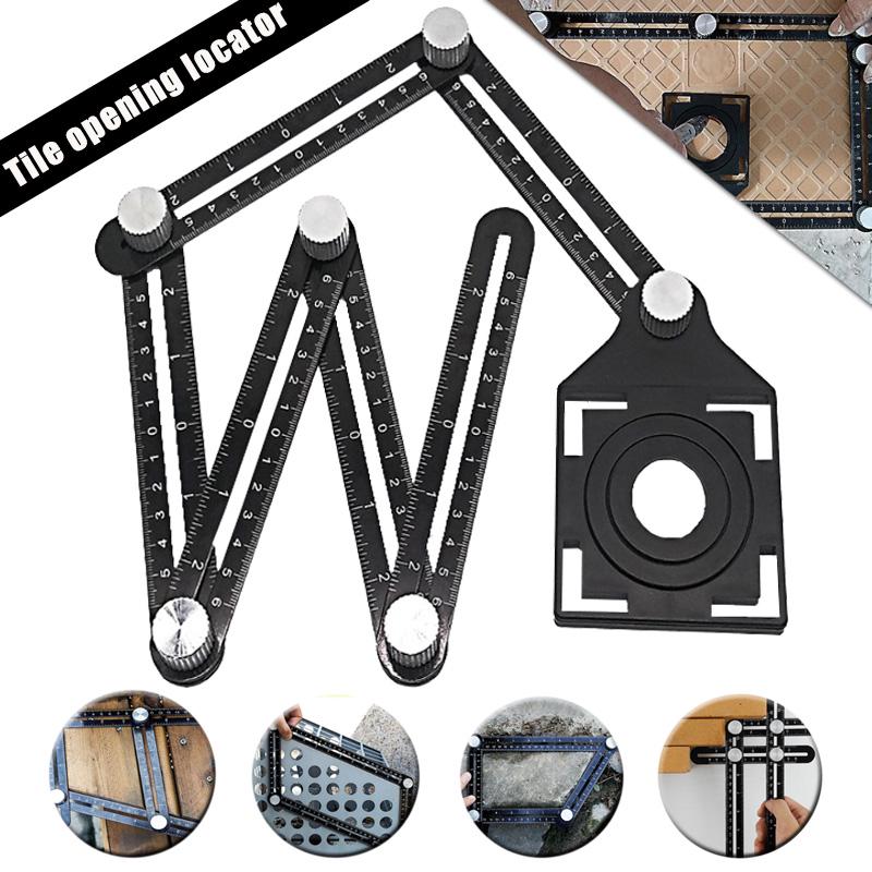 Multi Adjustable Angle Ruler Tile Hole Locator 6 Folding Metal Measuring Ruler Drill Guide Openings Locator 31*5.5*2.6cm