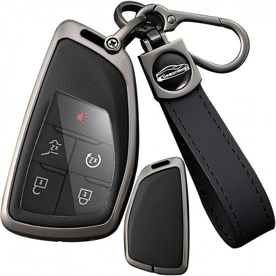 

SANRILY Metal & Leather 3/4/5/6 Button Key Fob Cover Compatible with Buick Envision Avenir 2024 Fit for Chevy Tahoe Suburban Fit for GMC Yukon Denali чёрный
