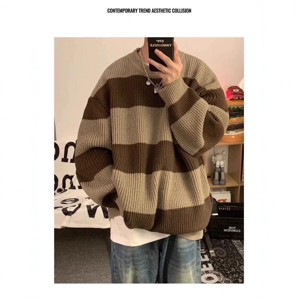 Men's Retro Striped Knit Sweater - Autumn/Winter Trend