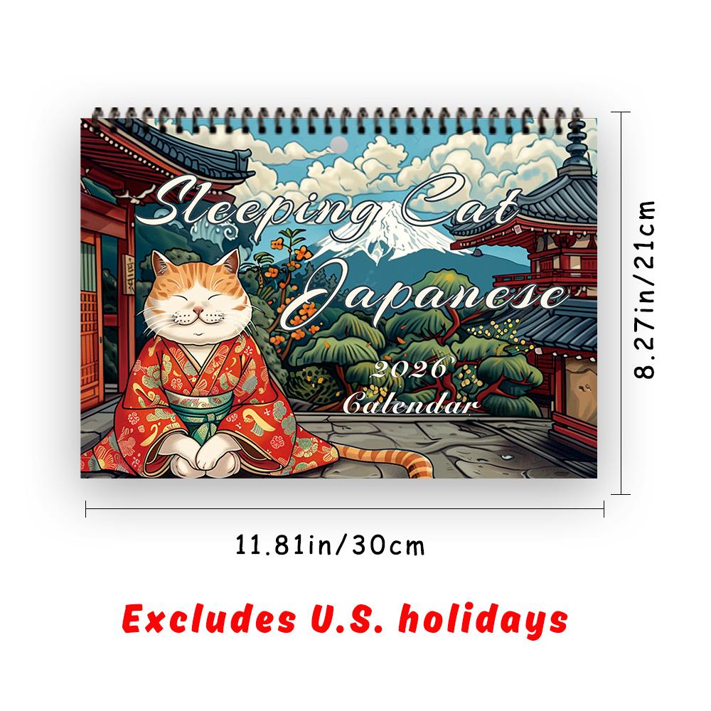 

1 шт., Календарь на 2026 год в японском стиле с кошачьей тематикой - 12 оригинальных дизайнов, настенный календарь, подарок на день рождения, Рождество, Новый год