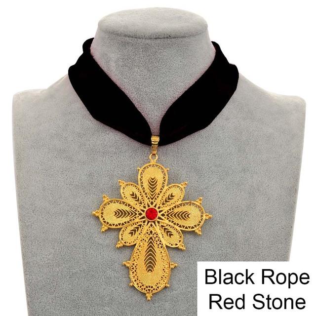 Anniyo Ethiopian Wedding Party Cross Pendant DIY Rope Chain for Women Girls,Gold Color Eritrea Jewelry African Crosses