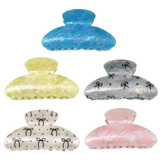Hair Claw for Women Bow Print Hair Clip Pearlescent Texture Shark Hair Claw