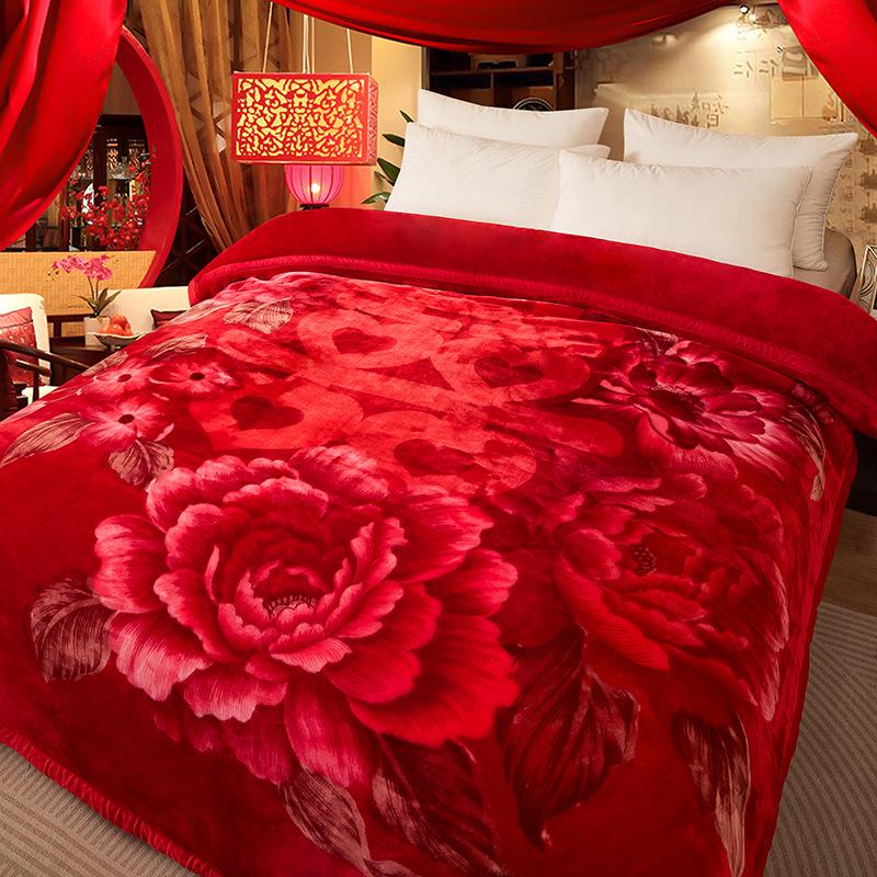 Double-Sided Coral Fleece Raschel Blanket - Thickened Velvet Cover for Autumn & Winter, Perfect Wedding Gift