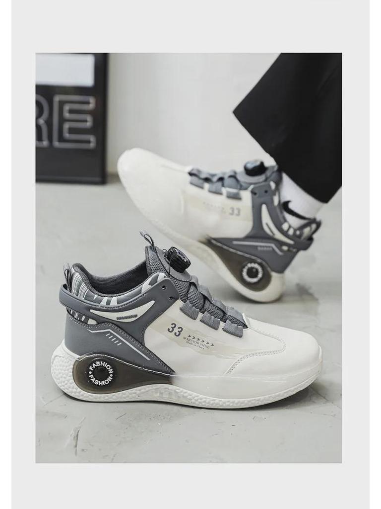 Men's Spring High-Top Casual Dad Sneakers - Trendy Thick-Soled White Korean-Style Running Shoes