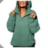 Women's Quilted Hooded Puffer Jacket with Stand Collar, Zipper Pocket, Raglan Sleeves In Dark Green, Beige, Purple, Light Blue, Black