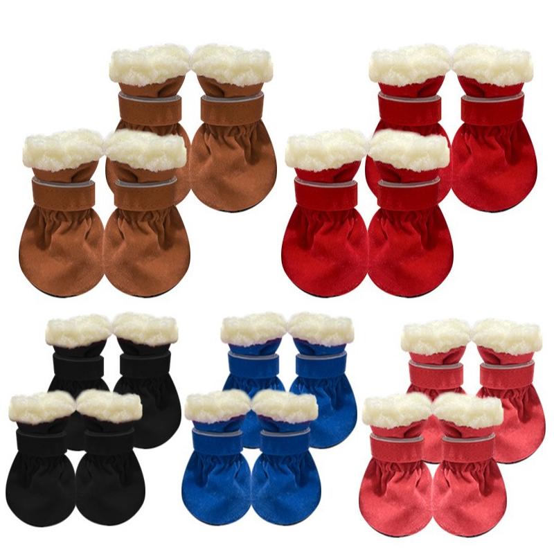 4Pcs Winter Waterproof Warm Pet Dog Shoes Non-slip for Small Breeds Dogs Puppy Outdoor Walking Pet Accessories Dog Socks Bootie