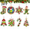 Seasonal Festive Ornament Collection Green Elf Christmas Ornament, 2D Acrylic Red Bell Tree Candy Cane Gift Box Lightweight Pendants Shaped