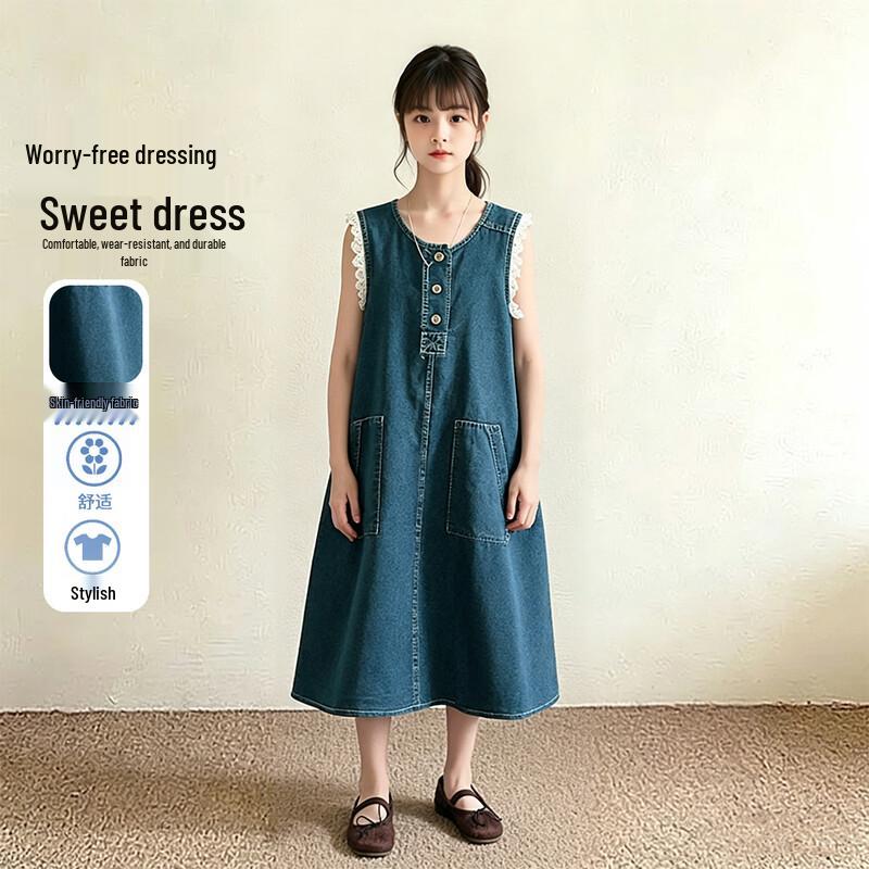Frog Prince Girls  Denim Sleeveless Vest Dress 140