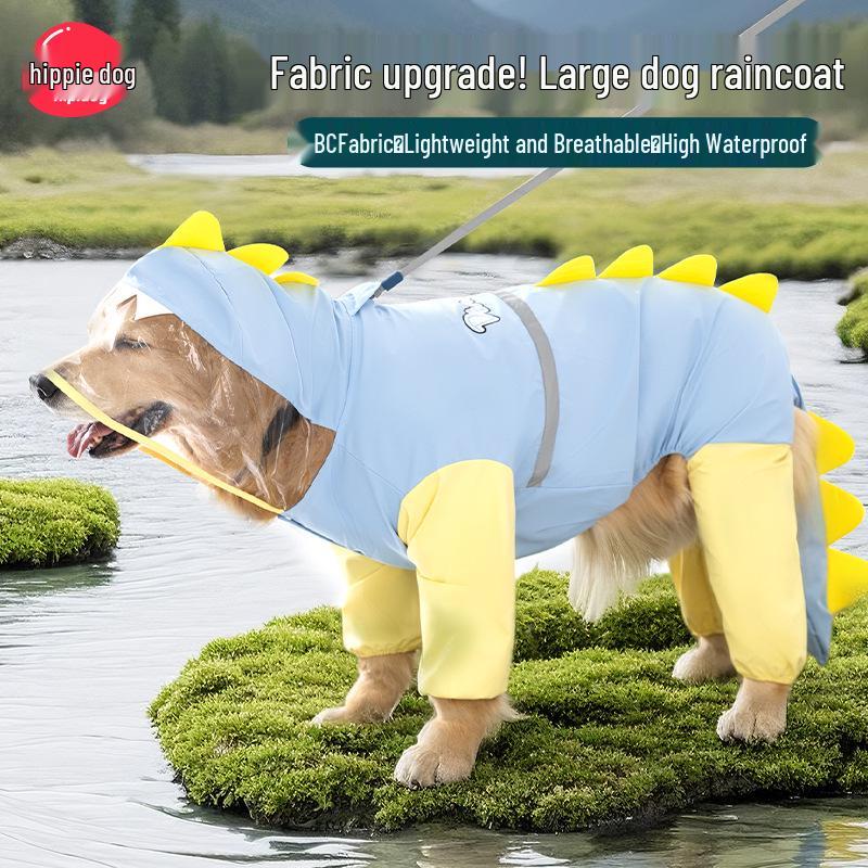 Golden Retriever 3D Dinosaurier Vierbeiniger Regenmantel für Mittelgroße bis Große Hunde - Wasserdicht mit Schwanzabdeckung