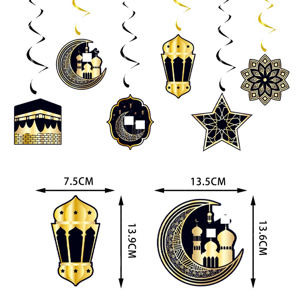 6pcs/set Ramadan Festival Wall Ceiling Decoration Ramadan Spiral Tag Hanging Ornament Decor Eid Mubarak Party Decor