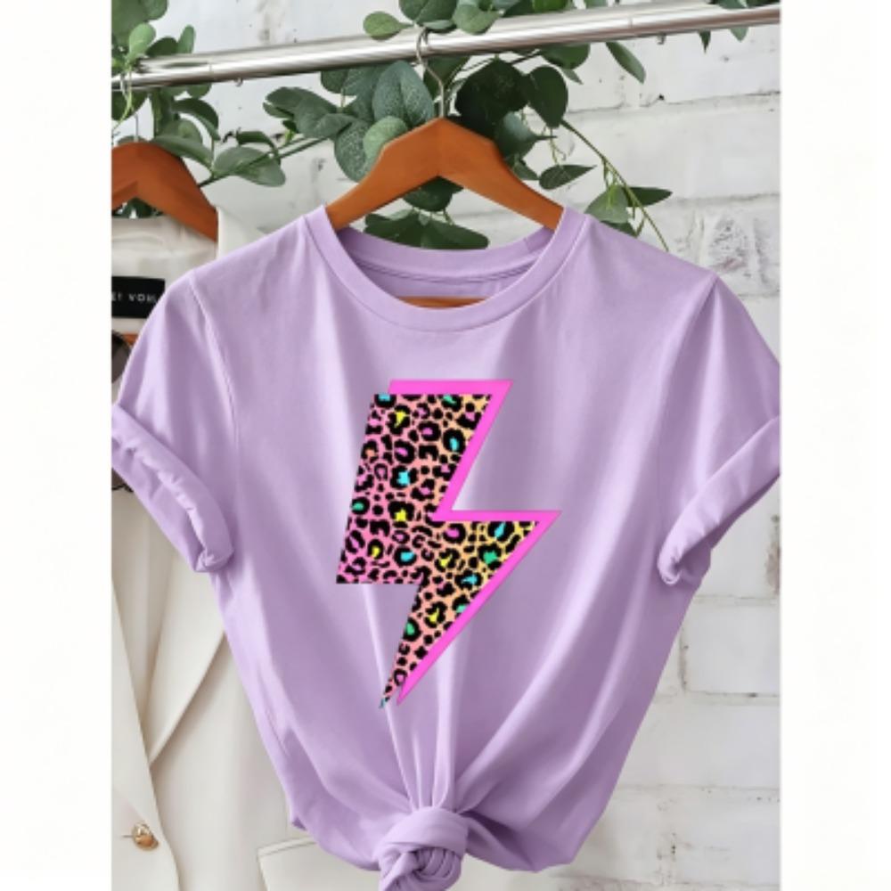T-shirt Estive per Bambini 11 Colori Stampa Leopardo Neon Fulmine Moda Street Manica Corta Top Casual da Esterno per Ragazzo e Ragazza