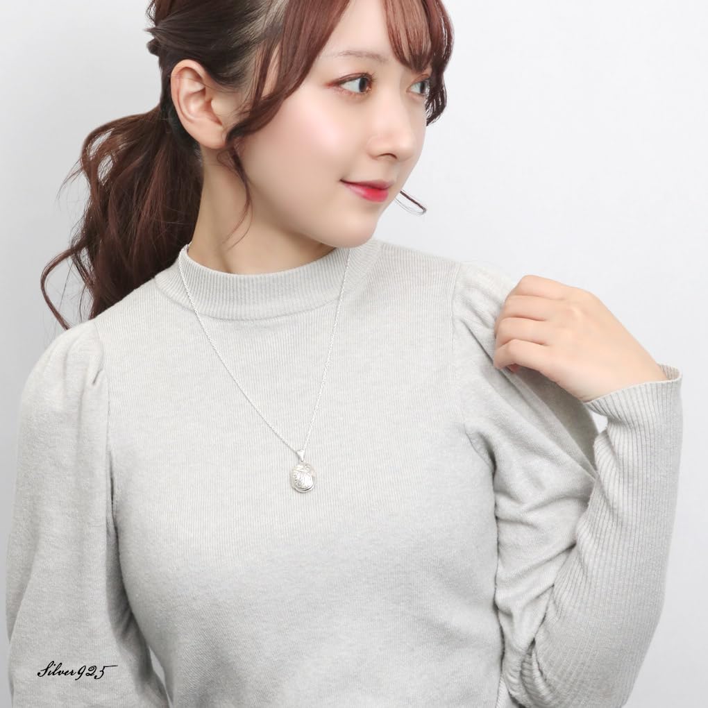 Gin No Oval Plant Decorative Egg Locket Necklace with Sterling Arabesque Oval Photo Perfect for Carrying Around [Shinjuku Kura] Chain, Silver, Ivy,