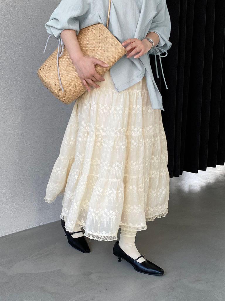 Jiang Zuo French Lace Embroidered Long Skirt - Women's 2026 Spring Large Swing Style