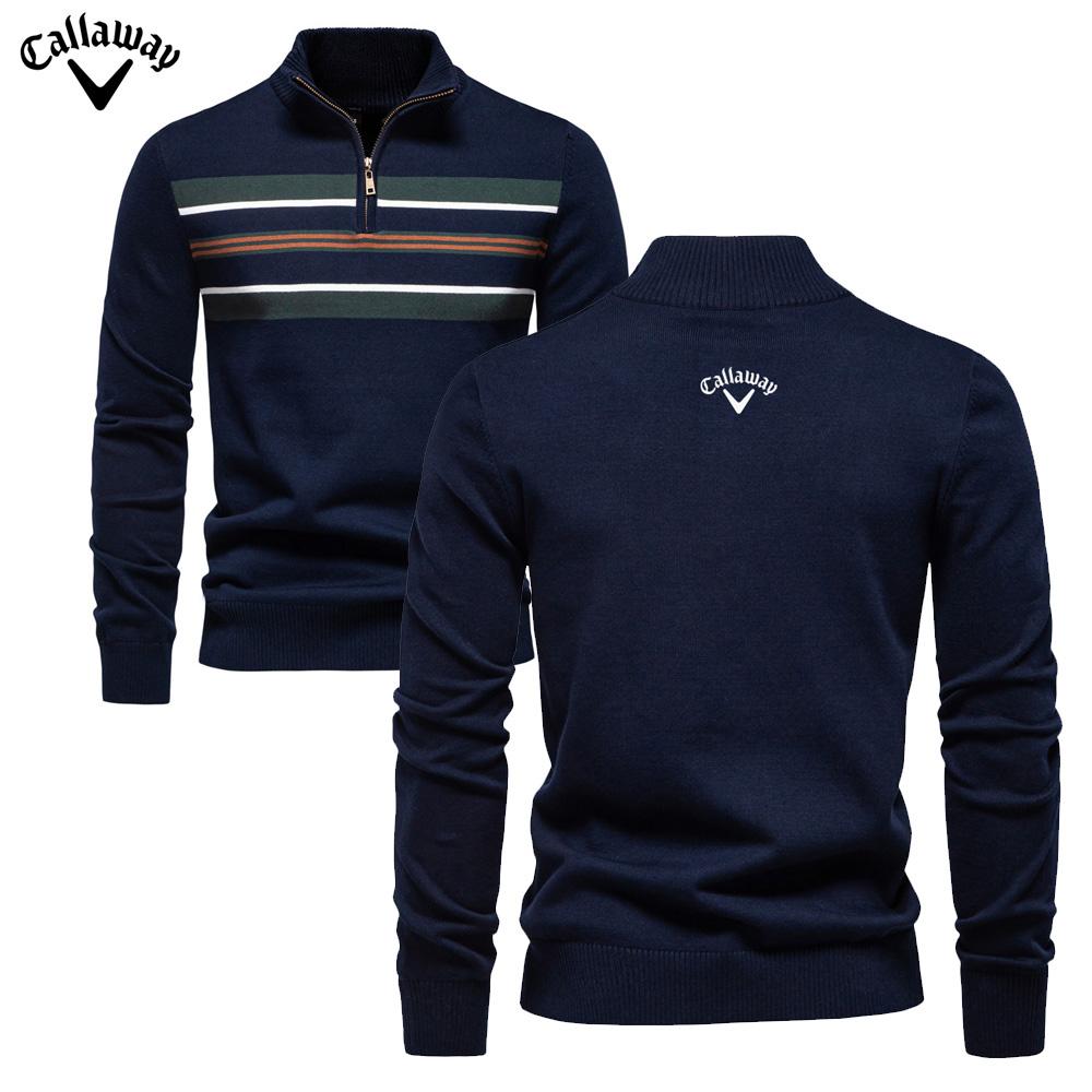 Callaway 2025 Autumn/Winter Embroidered New Large Men's Sweater Half Zipper Knitted Sweater Casual Striped Men's Top