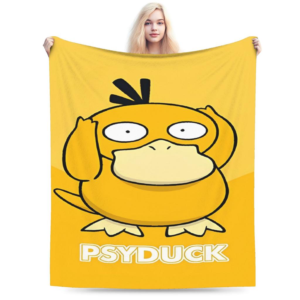 Warm Blanket Travel Office Manga Psyduck Printed Throw Blanket Pokemoned Flannel Bedspread For Outdoor Funny Sofa Bed Cover