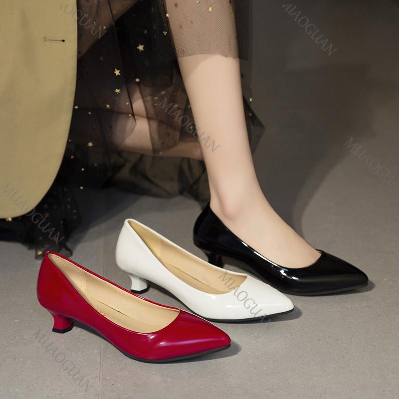Fashion Women Pumps Spring New Fashion Single Shoes Pointed Toe Casual Solid Chunky Middle Heel Women's Shoes Commuter Work Heels Women