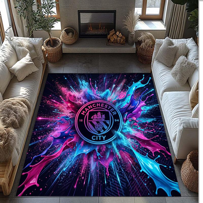 Manchester City Printed Flannel Area Rug Non Slip Soft Polyester Floor Carpet Indoor Decor Mat for Bedroom Living Room Sofa