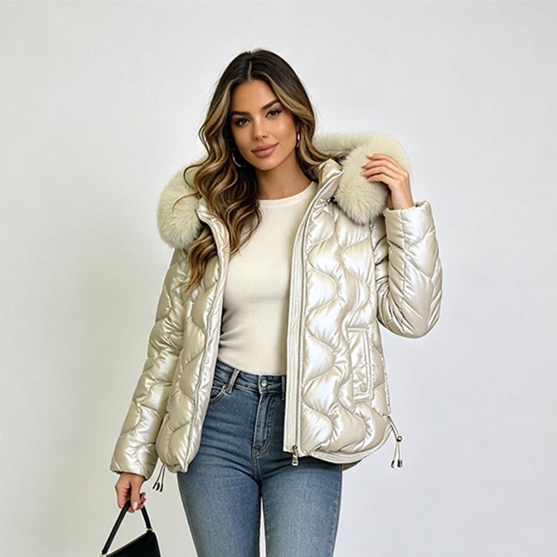 European and American winter loose glossy thickened leave-in cotton-padded jacket cotton-padded jacket black light purple champagne