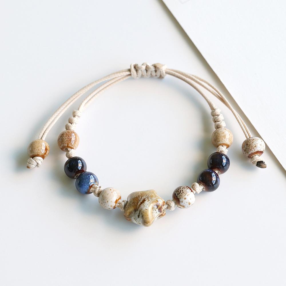 Armband mit Keramikperlen im Bohème-Stil für Damen und Herren, handgefertigt, geflochtenes Seilarmband, Partnerschmuck, Geschenke, verstellbar